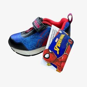 Marvel Spiderman Light Up Sneakers Size 6 Blue Red Unisex Hook & Loop New